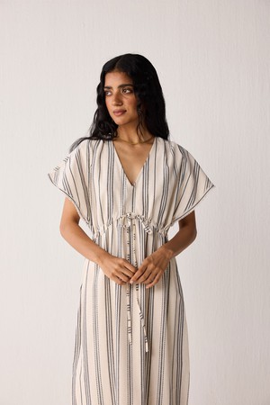 Maxi Gathered Dress with Side Slits in Stripes from Reistor