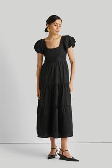 Puff Sleeve Tiered Maxi Dress in Black via Reistor