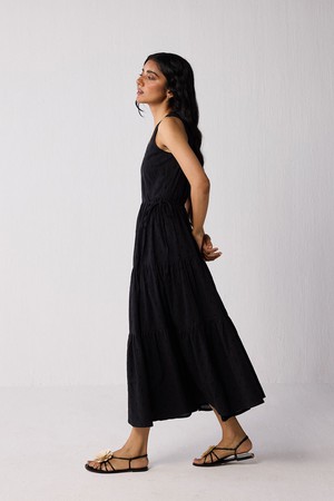 Sleeveless Embroidered Wrap Dress with Tiers in Black from Reistor