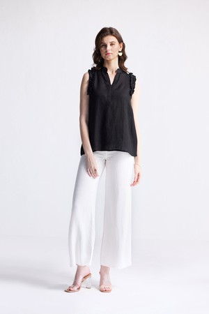 Sleeveless Hemp Top with Ruffles in Black from Reistor