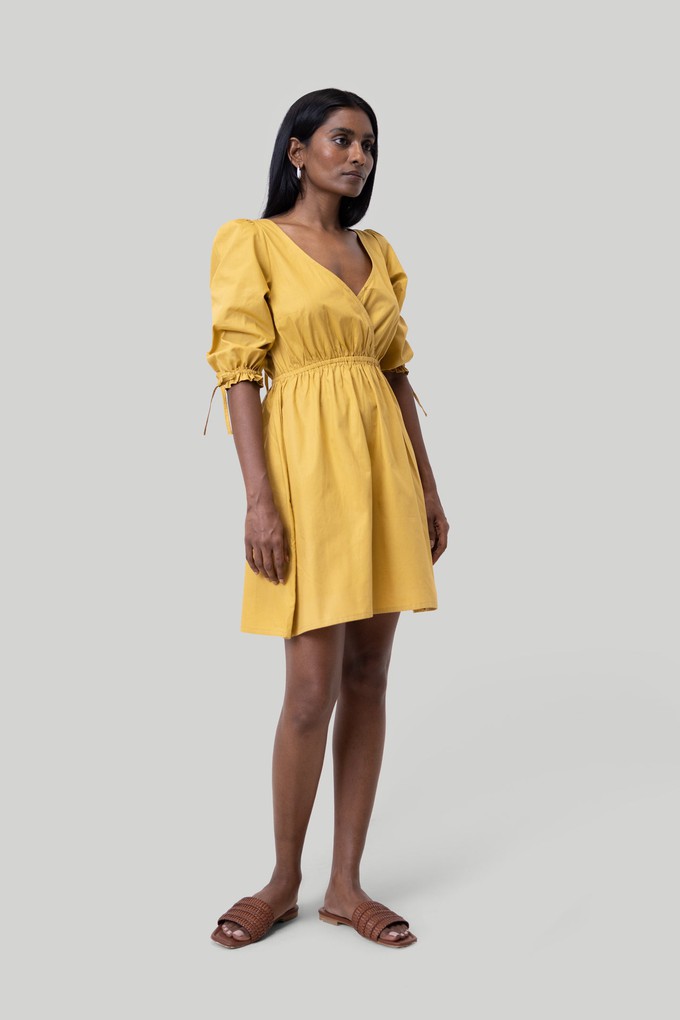 Gathered Elbow Sleeve Short Dress in Mustard from Reistor