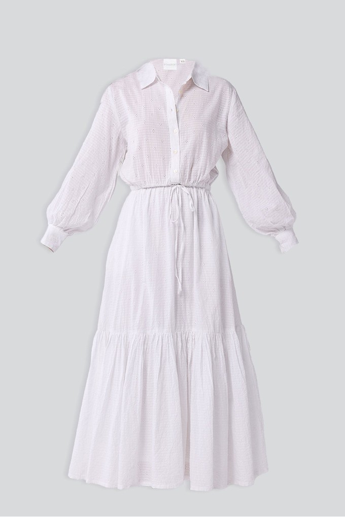 Embroidered Flowy Maxi Tiered Dress in White from Reistor