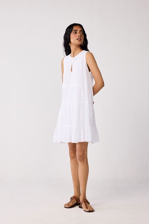 Embroidered Everyday Sleeveless Short Tiered Dress in White from Reistor