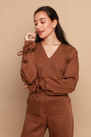 Nina Pecan Tencel Long Sleeve Top from Roses & Lilies