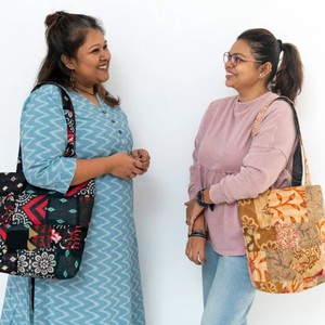 Colourful Sari Patchwork Tote Bags, Fair Trade Market Weekender Bag in Shades of Teal from Shakti.ism