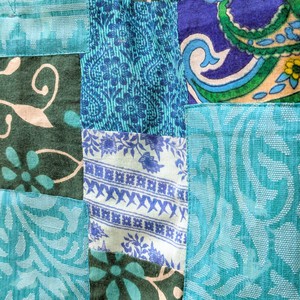 Colourful Sari Patchwork Tote Bags, Fair Trade Market Weekender Bag in Shades of Teal from Shakti.ism