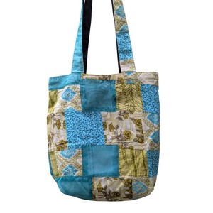 Colourful Sari Patchwork Tote Bags, Fair Trade Market Weekender Bag in Shades of Teal from Shakti.ism