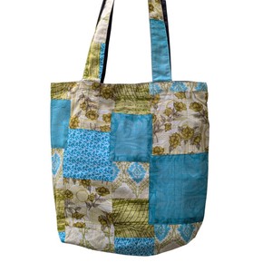 Colourful Sari Patchwork Tote Bags, Fair Trade Market Weekender Bag in Shades of Teal from Shakti.ism