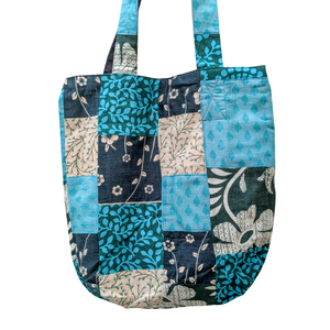 Colourful Sari Patchwork Tote Bags, Fair Trade Market Weekender Bag in Shades of Blue from Shakti.ism