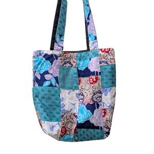 Colourful Sari Patchwork Tote Bags, Fair Trade Market Weekender Bag in Shades of Teal from Shakti.ism