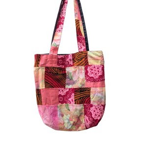 Colourful Sari Patchwork Tote Bags, Fair Trade Market Weekender Bag in Shades of Red and Pink from Shakti.ism