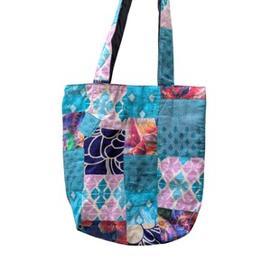 Colourful Sari Patchwork Tote Bags, Fair Trade Market Weekender Bag in Shades of Teal from Shakti.ism