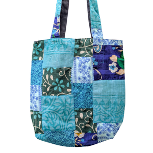Colourful Sari Patchwork Tote Bags, Fair Trade Market Weekender Bag in Shades of Blue from Shakti.ism