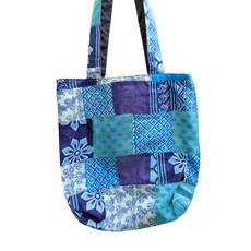 Colourful Sari Patchwork Tote Bags, Fair Trade Market Weekender Bag in Shades of Blue via Shakti.ism
