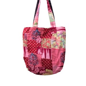 Colourful Sari Patchwork Tote Bags, Fair Trade Market Weekender Bag in Shades of Red and Pink from Shakti.ism