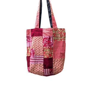 Colourful Sari Patchwork Tote Bags, Fair Trade Market Weekender Bag in Shades of Red and Pink from Shakti.ism