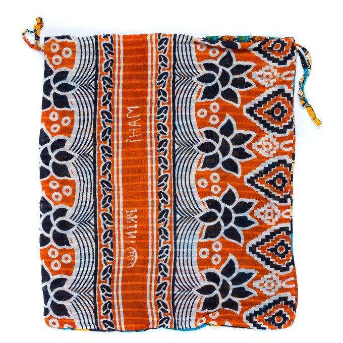 Embroidered, 100% cotton kantha baby blanket in red and orange peacock design by Khushi Kantha from Shakti.ism