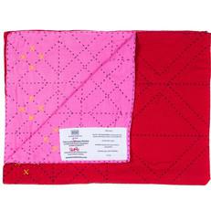 Embroidered, 100% cotton kantha baby blanket in pink and red geometric design by Khushi Kantha via Shakti.ism