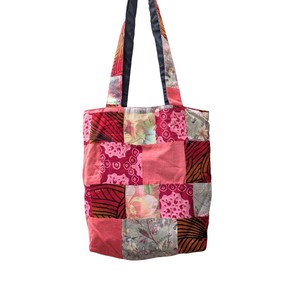 Colourful Sari Patchwork Tote Bags, Fair Trade Market Weekender Bag in Shades of Red and Pink from Shakti.ism