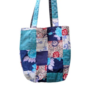 Colourful Sari Patchwork Tote Bags, Fair Trade Market Weekender Bag in Shades of Blue from Shakti.ism