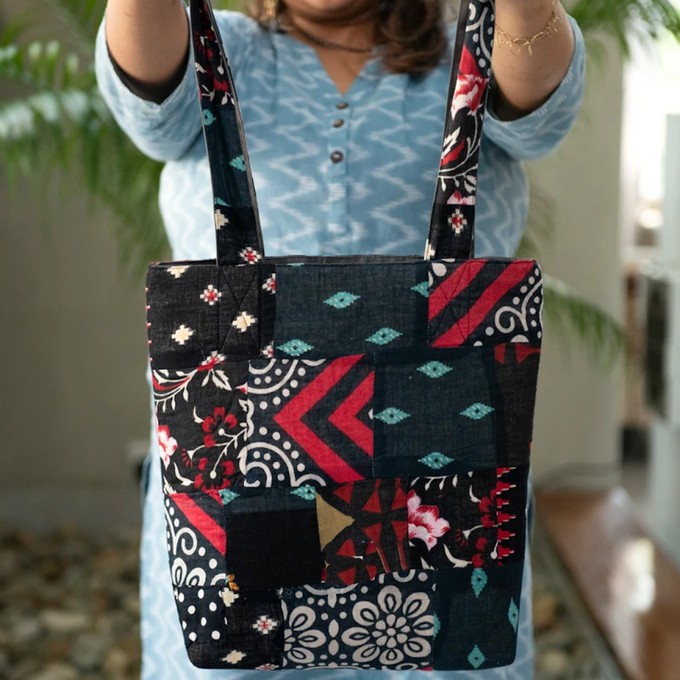 Colourful Sari Patchwork Tote Bags, Fair Trade Market Weekender Bag in Shades of Teal from Shakti.ism