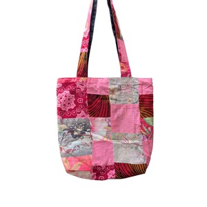Colourful Sari Patchwork Tote Bags, Fair Trade Market Weekender Bag in Shades of Red and Pink from Shakti.ism