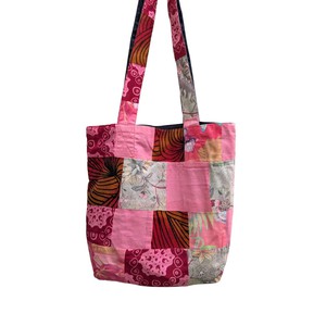 Colourful Sari Patchwork Tote Bags, Fair Trade Market Weekender Bag in Shades of Red and Pink from Shakti.ism