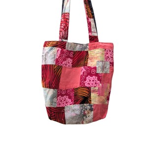 Colourful Sari Patchwork Tote Bags, Fair Trade Market Weekender Bag in Shades of Red and Pink from Shakti.ism