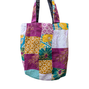 Colourful Sari Patchwork Tote Bags, Fair Trade Market Weekender Bag in Shades of Purple from Shakti.ism