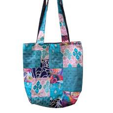 Colourful Sari Patchwork Tote Bags, Fair Trade Market Weekender Bag in Shades of Teal via Shakti.ism