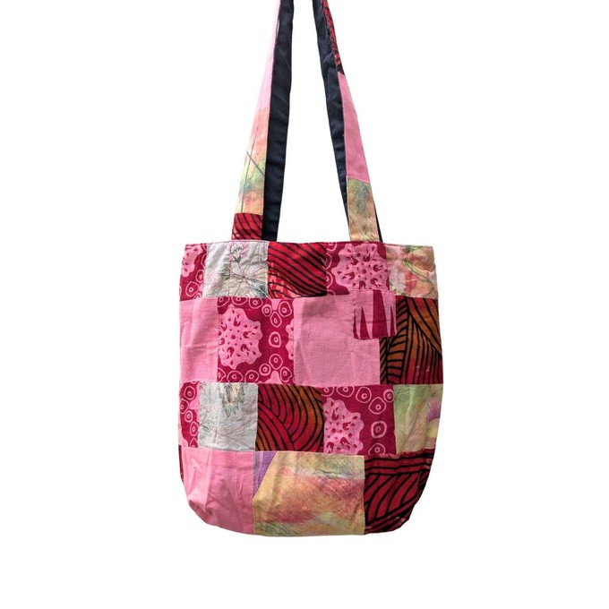 Colourful Sari Patchwork Tote Bags, Fair Trade Market Weekender Bag in Shades of Red and Pink from Shakti.ism