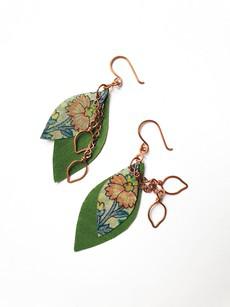 Handcrafted reclaimed sari earrings, copper leaf earrings via Shakti.ism