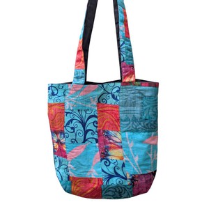Colourful Sari Patchwork Tote Bags, Fair Trade Market Weekender Bag in Shades of Teal from Shakti.ism