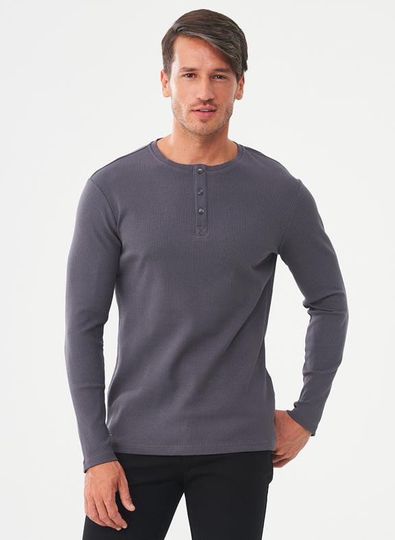 Geribbelde Henley Top Donkergrijs from Shop Like You Give a Damn