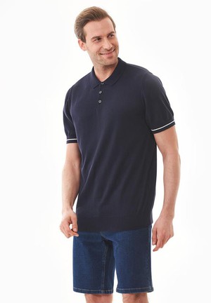 Poloshirt Gebreid Marineblauw from Shop Like You Give a Damn
