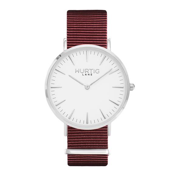 Horloge Montezuma Nylon Nato Zilver Wit &Bordeauxrood Dames from Shop Like You Give a Damn