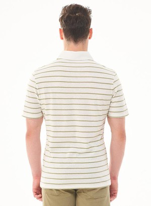 Gestreept Poloshirt Off White Olive from Shop Like You Give a Damn