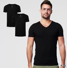 T-shirt - Normale V-hals 2-pack - Zwart via SKOT