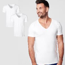 T-shirt - Diepe V-hals 2-pack - Wit via SKOT