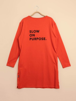Slow Coral Red Long Sleeve Dress Dames from SNURK