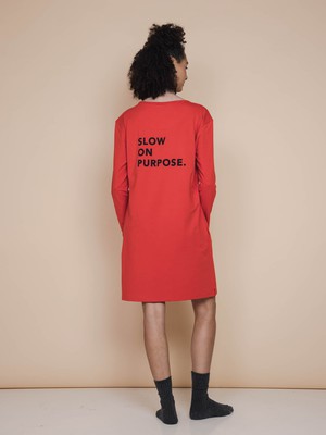 Slow Coral Red Long Sleeve Dress Dames from SNURK