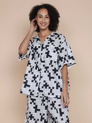Crossword Button Up Blouse Dames from SNURK