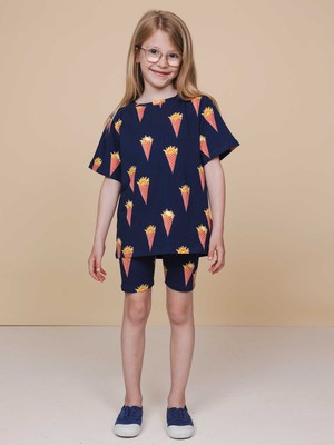 Fries Navy T-shirt en Bikershorts set Kids from SNURK