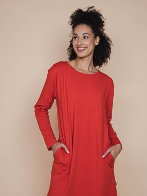 Slow Coral Red Long Sleeve Dress Dames from SNURK