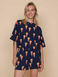 Fries Navy Cropped T-shirt en Shorts set Dames via SNURK