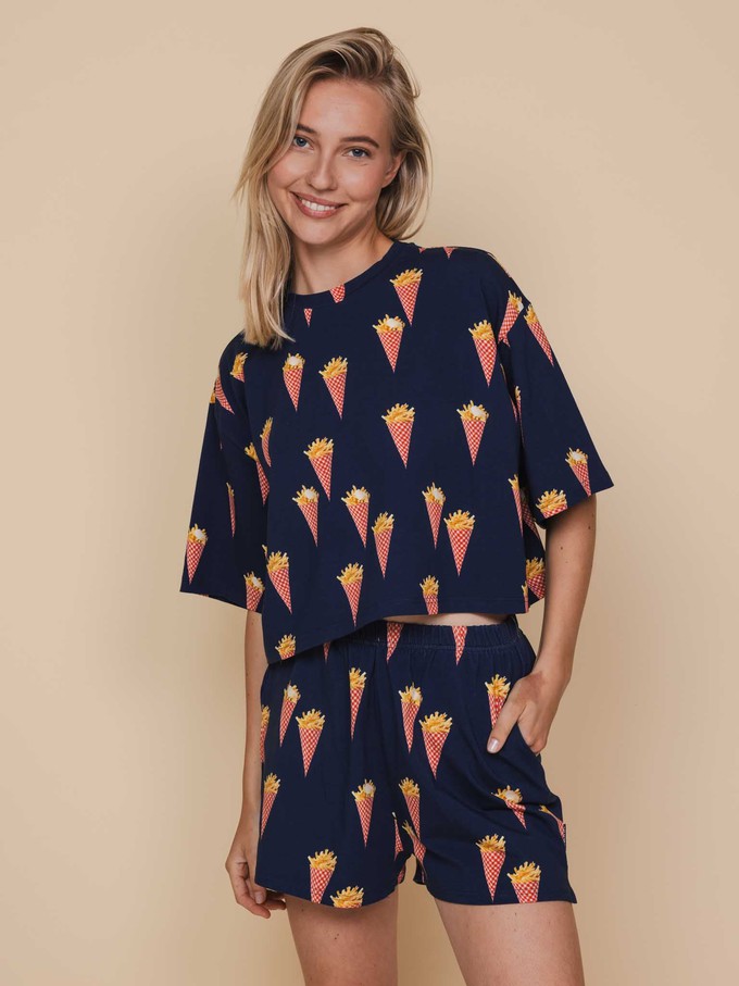 Fries Navy Cropped T-shirt en Shorts set Dames from SNURK