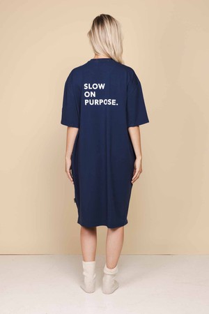 Slow Navy Relaxed Tee Dress Dames from SNURK