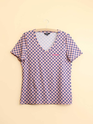 Check V-neck T-shirt Dames from SNURK