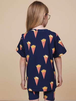 Fries Navy T-shirt en Bikershorts set Kids from SNURK