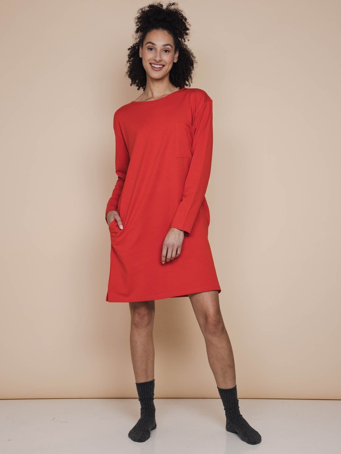 Slow Coral Red Long Sleeve Dress Dames from SNURK